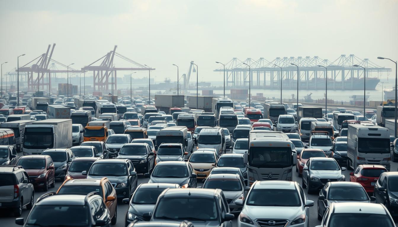 lalu lintas arah pelabuhan priok macet total