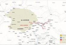 Peta wilayah Kashmir yang menunjukkan Line of Control dan area yang dikuasai India, Pakistan, dan Tiongkok