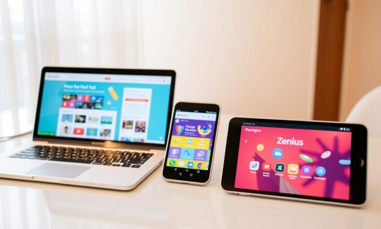 Popular e-learning platforms in Indonesia showing Ruangguru, Zenius, and SEVIMA EdLink interfaces on multiple devices